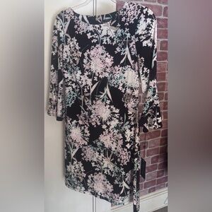 Tommy Hilfiger Black and Pink Floral Long Sleeve Dress